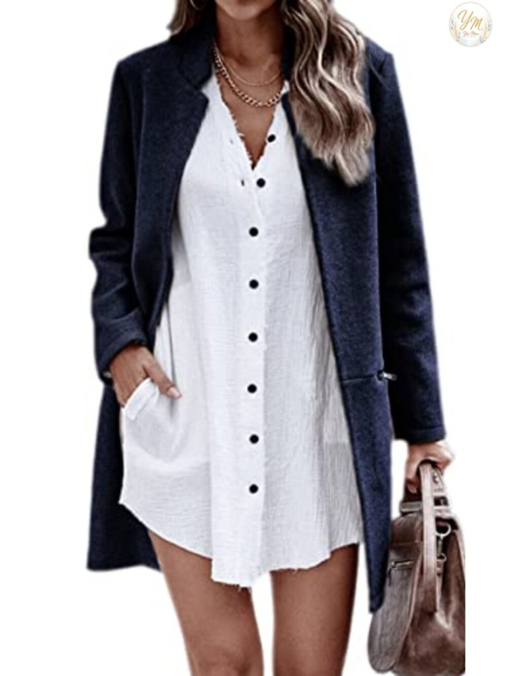 Women's Long Sleeve Open Front Cardigan Coat Mid-Long Overcoat with Zipper